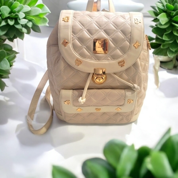 MCM Handbags - 💛🔹️MCM🔹️ "RARE" QUILTED BEIGE  BACKPACK IN EUC